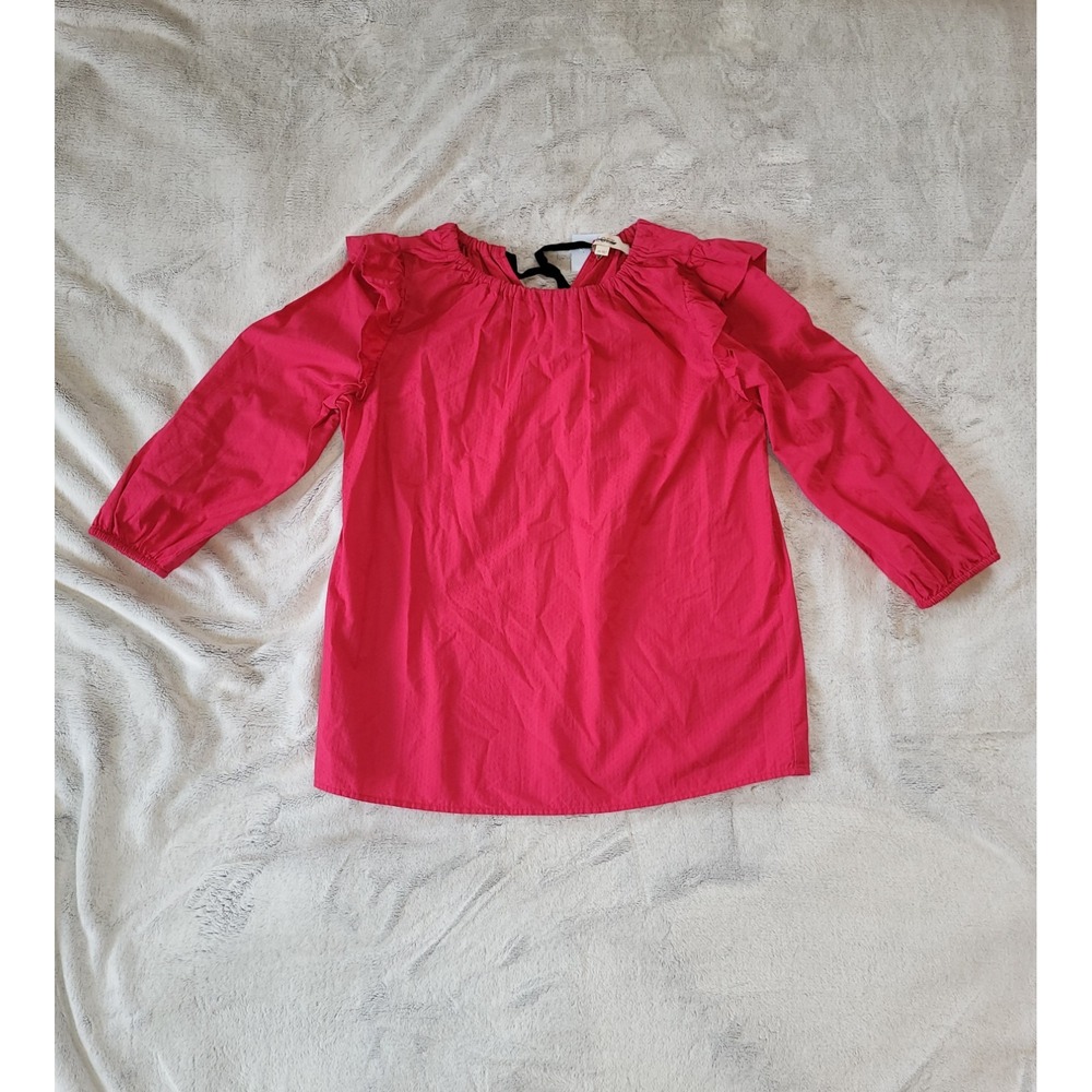 Loft Womens XS Pink Swiss Dot Balloon Ruffled 3/4 Sleeve Tie Back  Blouse Top